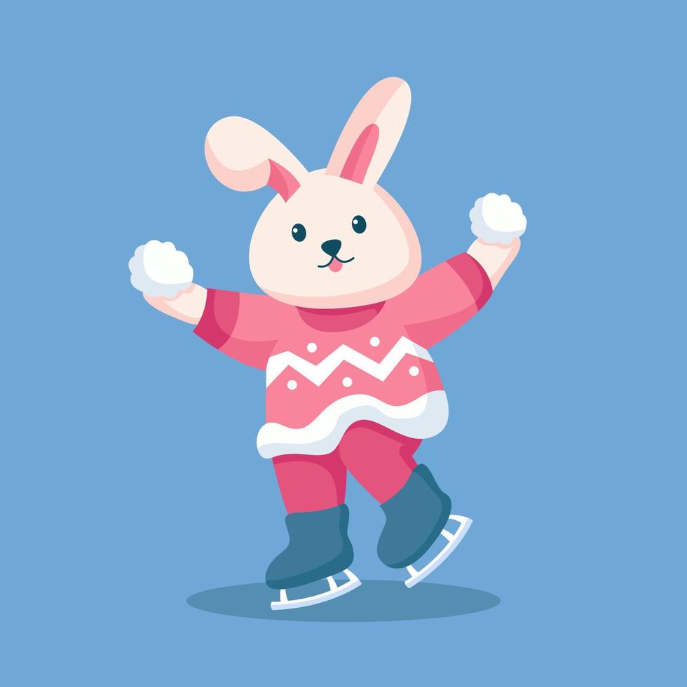 Winter Cute Bunny with Snowball Character Design Illustration vector