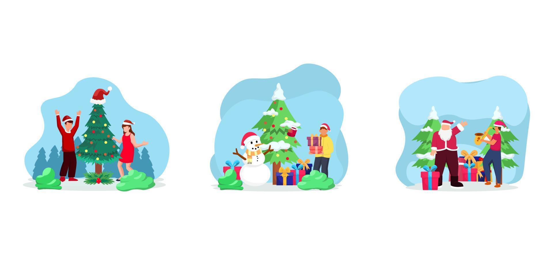 Christmas with Santa Clause Flat Bundle Design vector