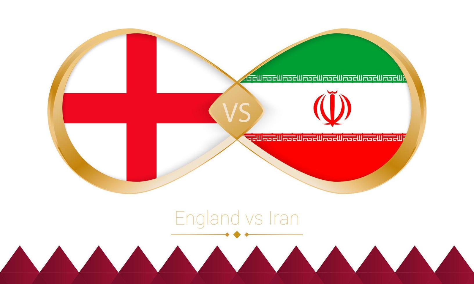 England versus Iran golden icon for Football 2022 match. vector