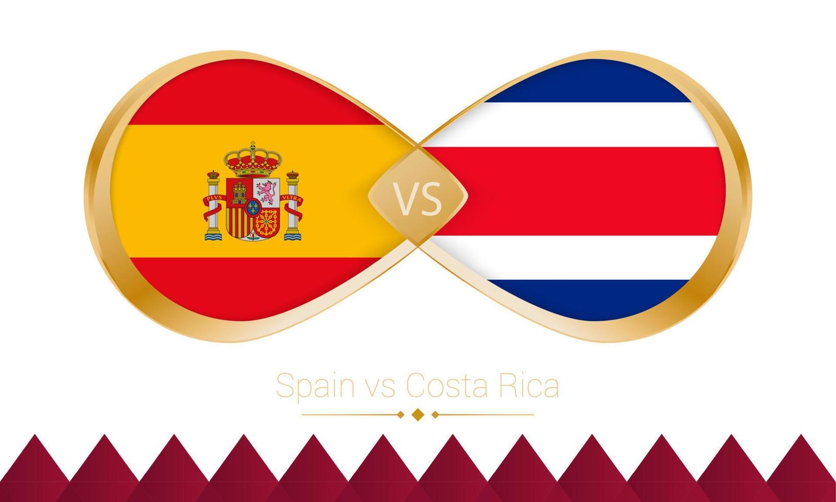 Spain versus Costa Rica golden icon for Football 2022 match. vector