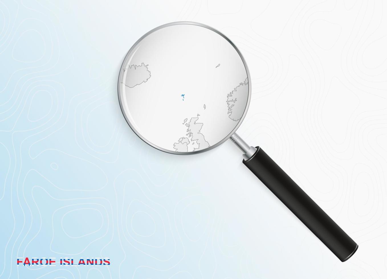 Magnifier with map of Faroe Islands on abstract topographic background. vector