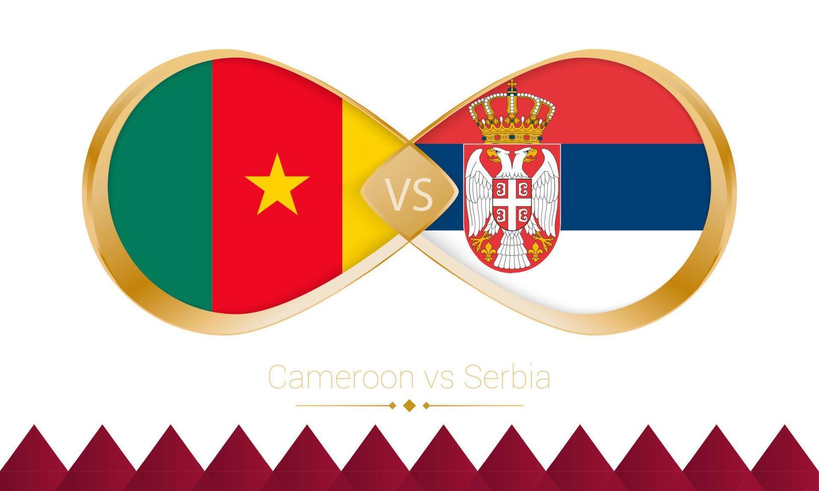 Cameroon versus Serbia golden icon for Football 2022 match. vector