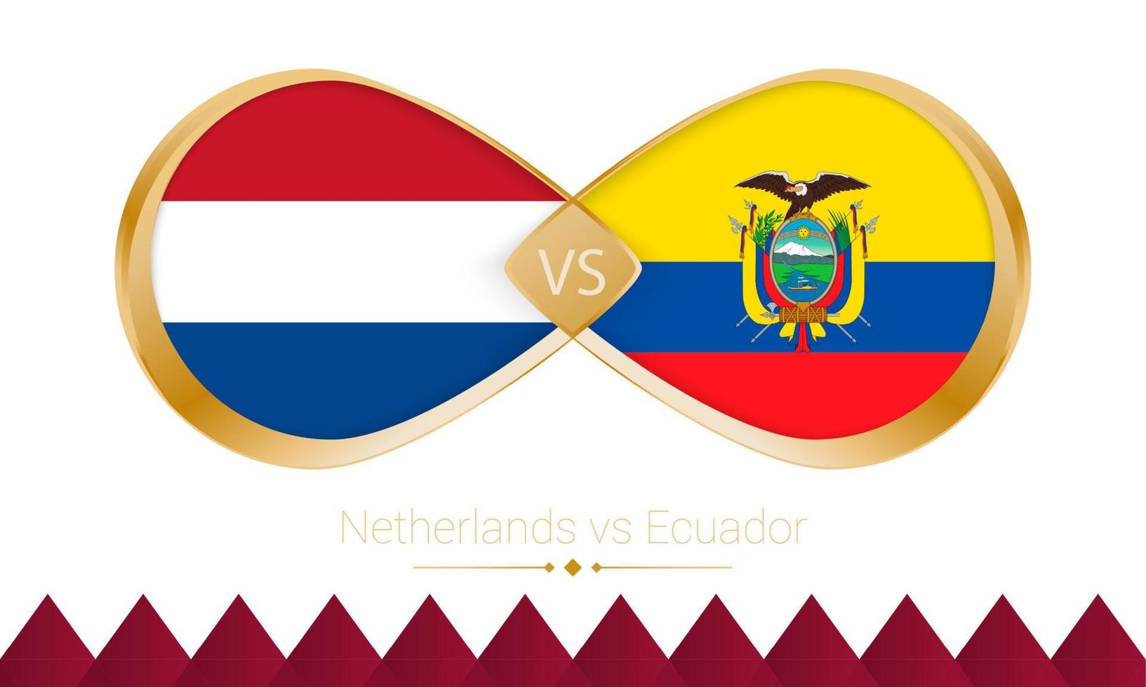 Netherlands versus Ecuador golden icon for Football 2022 match. vector