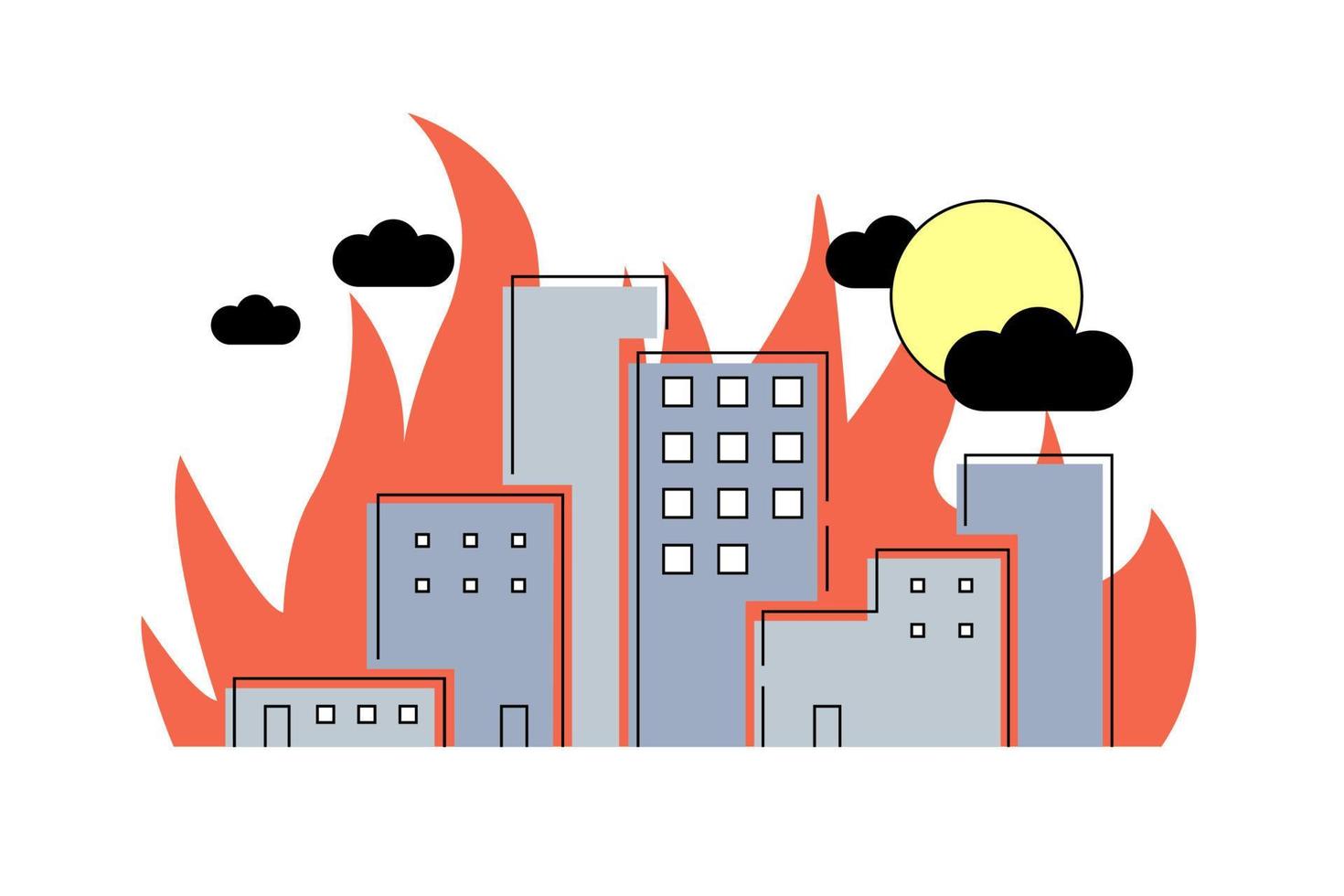 Concept of a fire in the city. Destruction due to the fall of the rocket vector