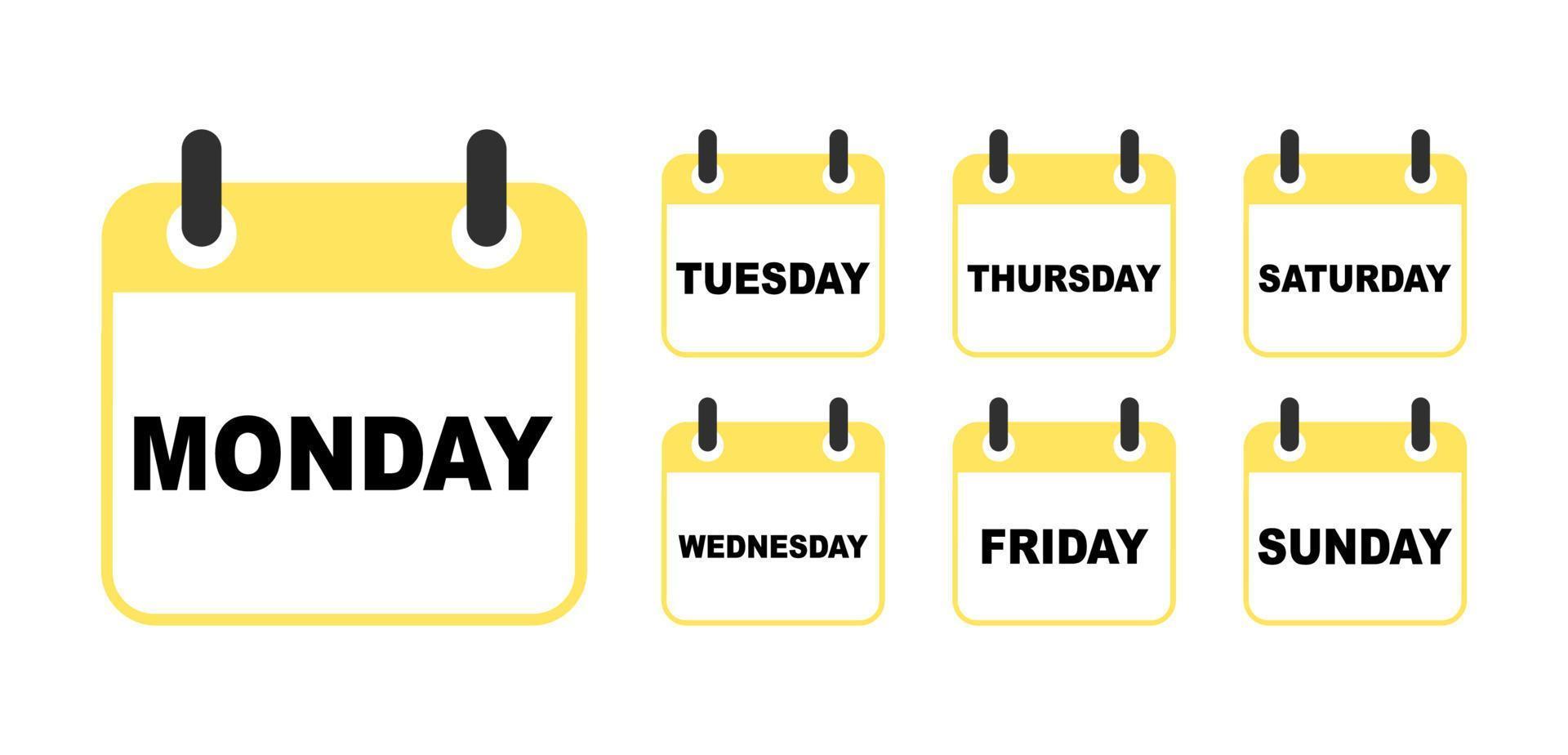 Calendar set icon on white background. Days of week vector