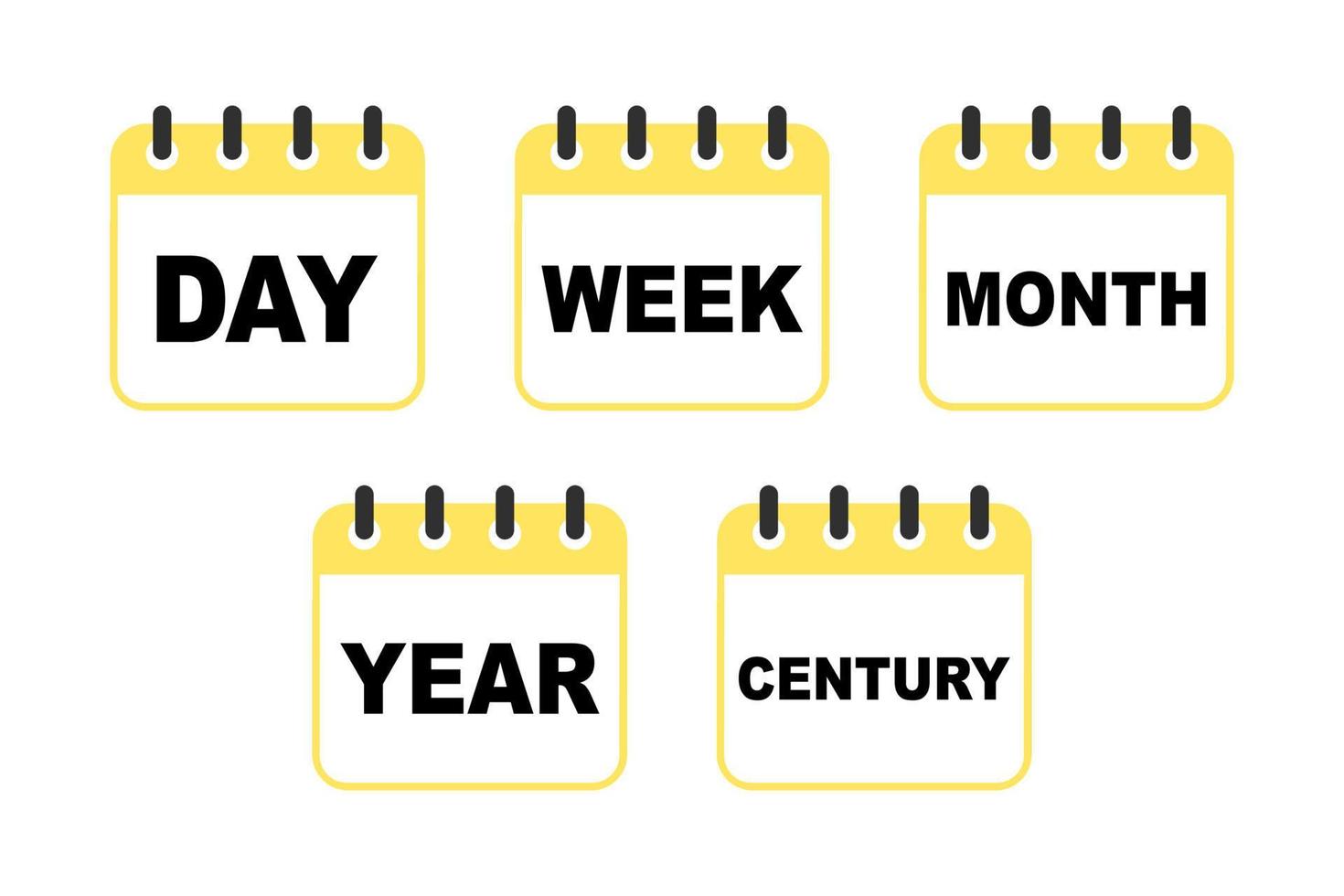 Different time values. Calendar icons set. Day, week, month, year, century vector