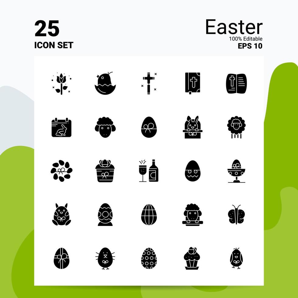 25 Easter Icon Set 100 Editable EPS 10 Files Business Logo Concept Ideas Solid Glyph icon design vector