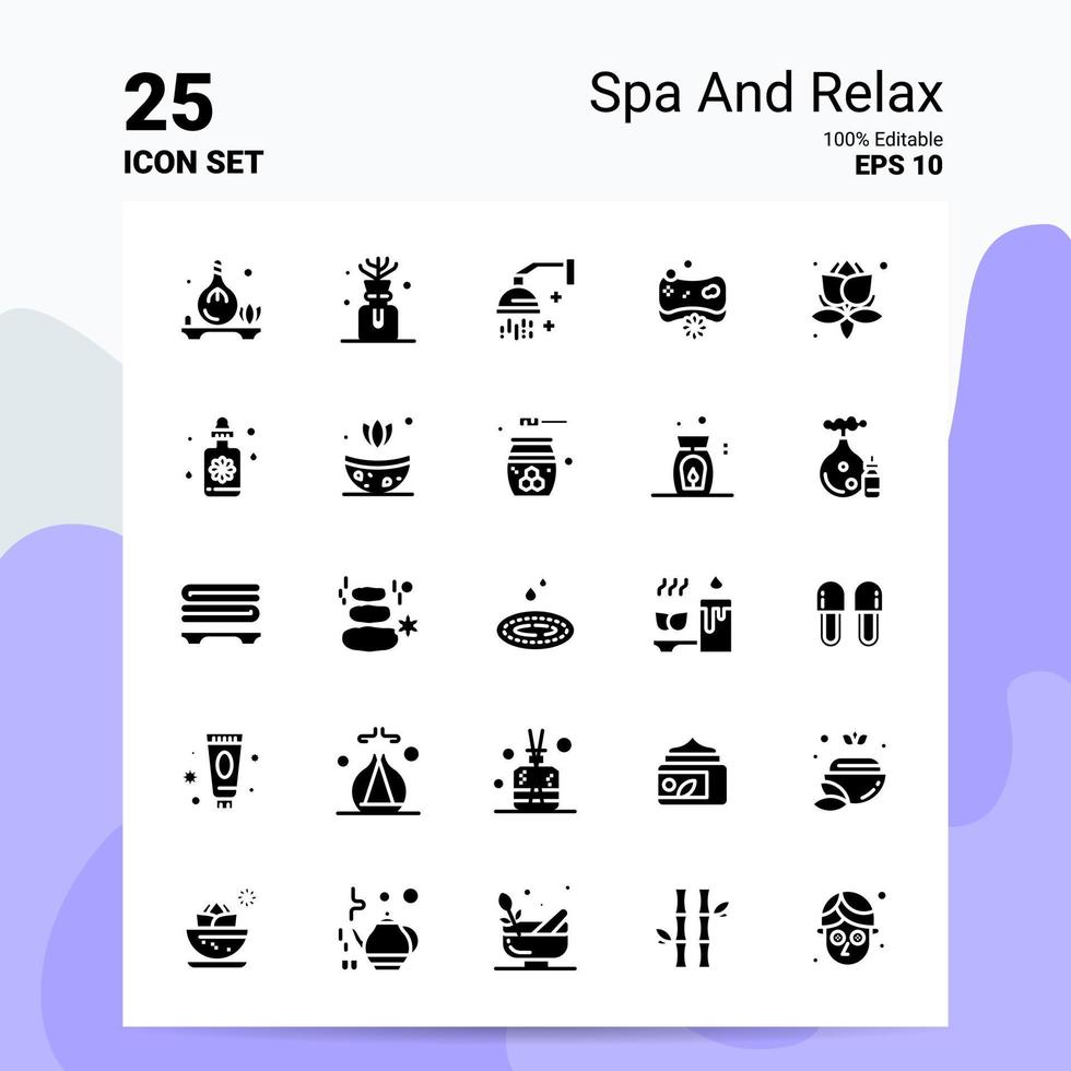 25 conjunto de iconos de spa y relajación 100 archivos editables eps 10 ideas de concepto de logotipo de empresa diseño de icono de glifo sólido vector