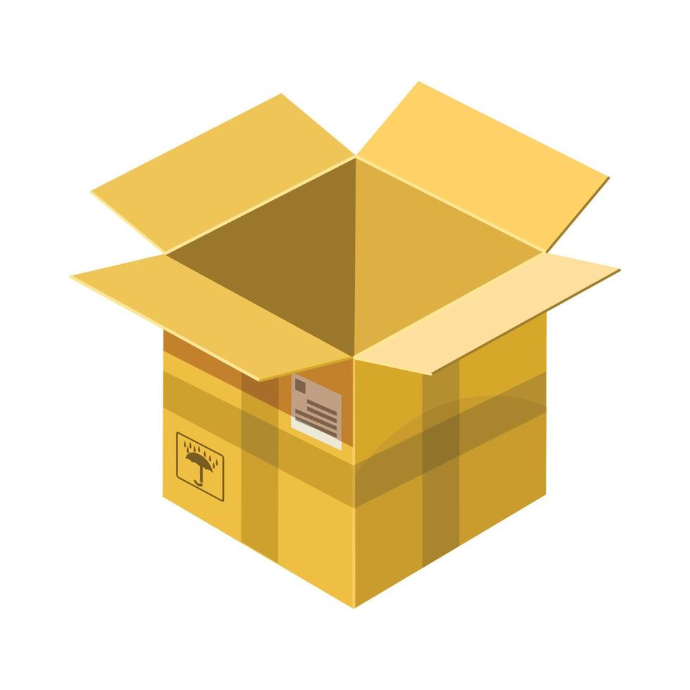 Open empty cardboard icon, cartoon style vector