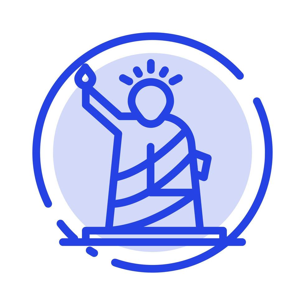 Landmarks Liberty Of Statue Usa Blue Dotted Line Line Icon vector