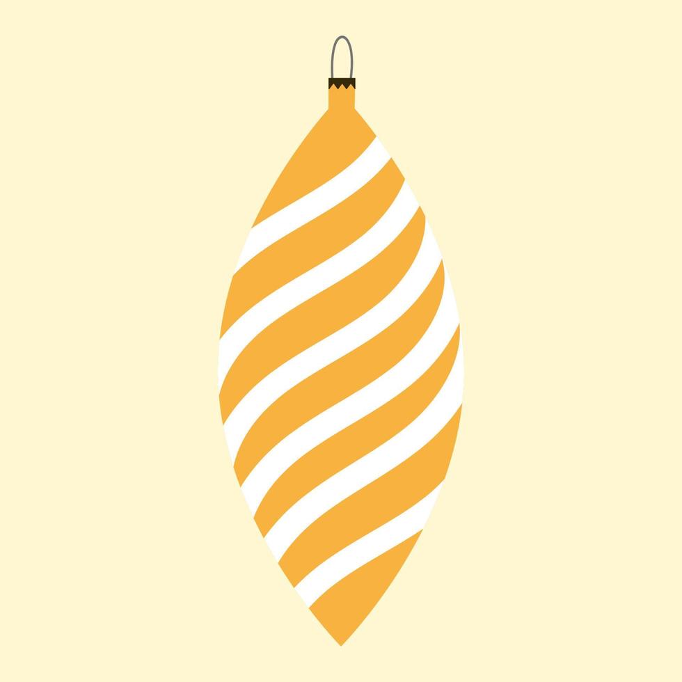 Yellow striped cone on beige background. Vector isolated image for festive Christmas design