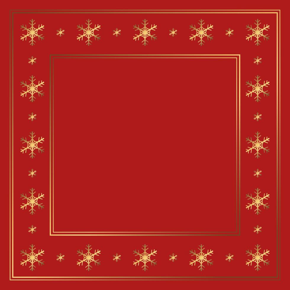 Vector winter frame with golden snowflakes and gold lines on the red background. Decorative backdrop for social media new year posts and text