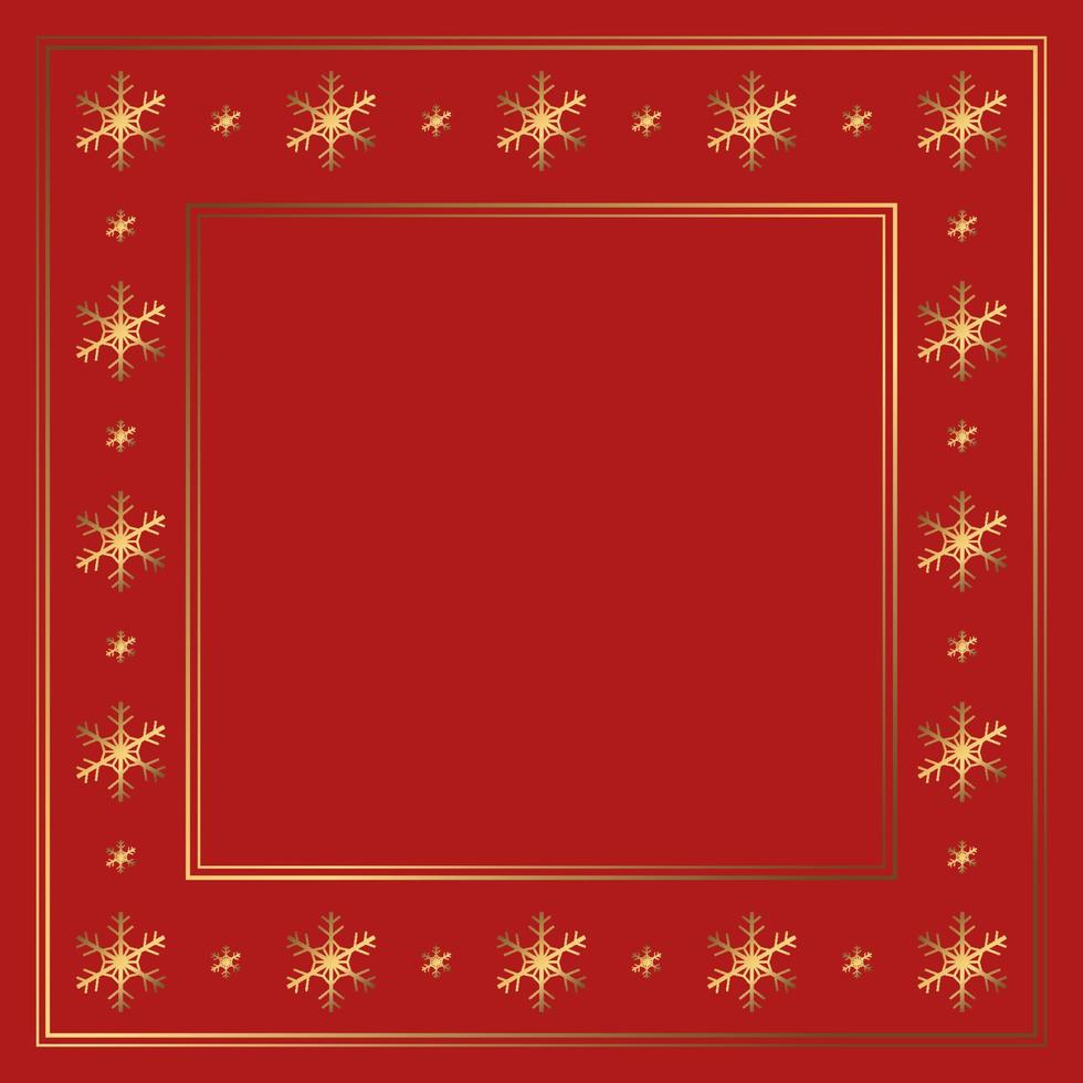 Vector winter frame with golden snowflakes and gold lines on the red background. Decorative backdrop for social media new year posts and text