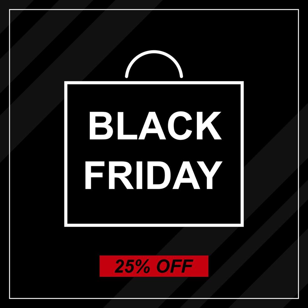 Black Friday sale vector banner. Dark background with gray stripes and white frame. Square promo template.