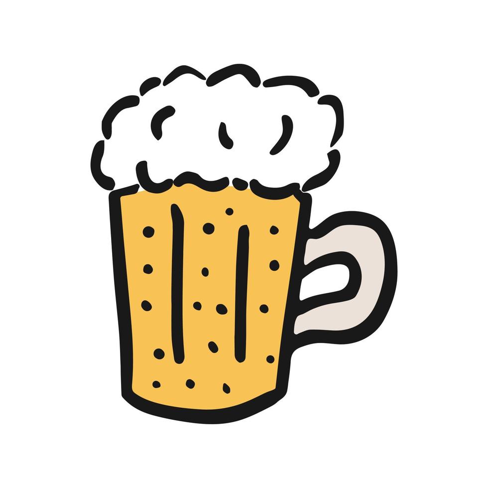 Vector beer icon in hand drawn style. Outline symbol ale. Isolated illustration on white background. Design for print and coloring books. Cartoon pictogram for game. Doodle glass of beer.