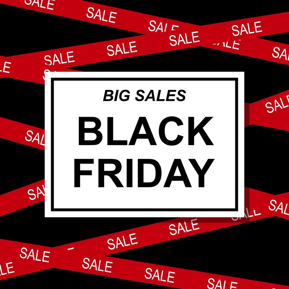 Black Friday sale vector banner. Dark background with red stripes and text. Square promo template.