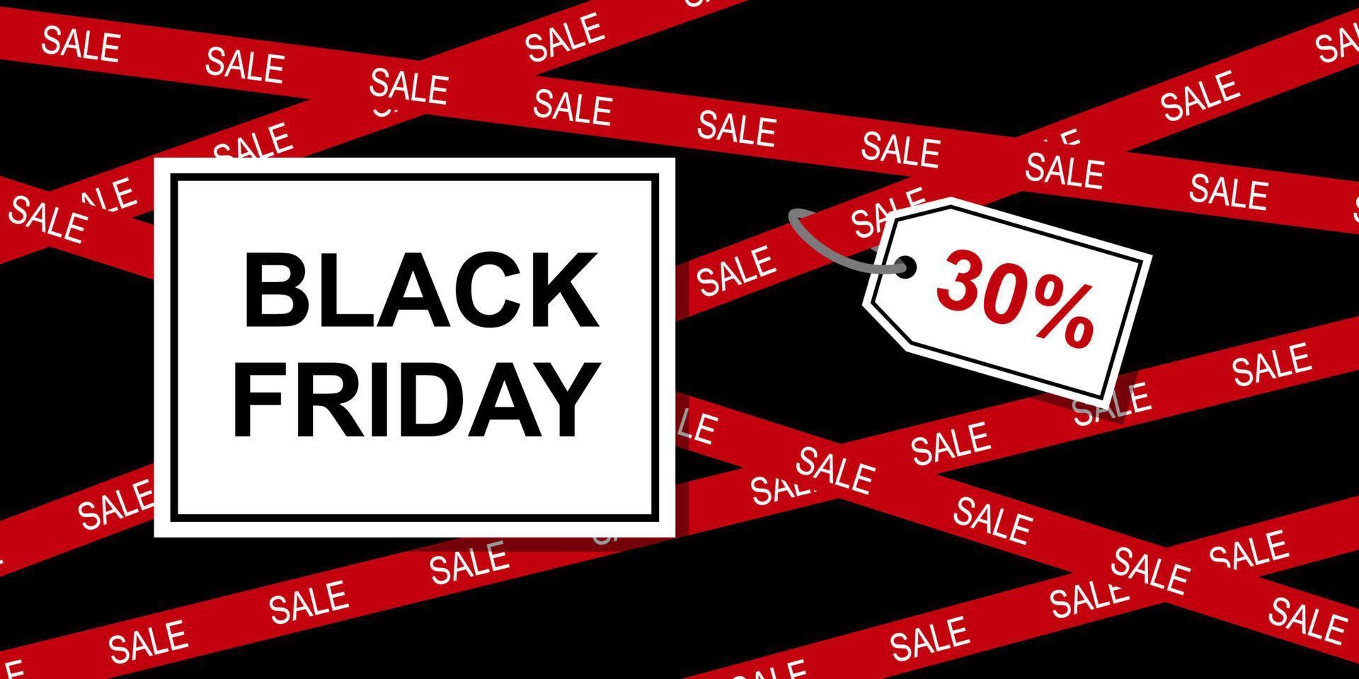 Black Friday sale vector banner. Dark background with red stripes and text. Horizontal promo template.