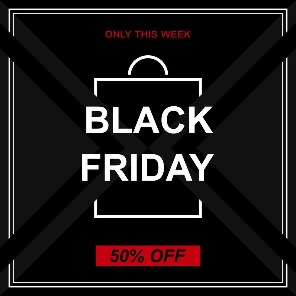 Black Friday sale vector banner. Dark background with gray triangles and white frame. Square promo template.
