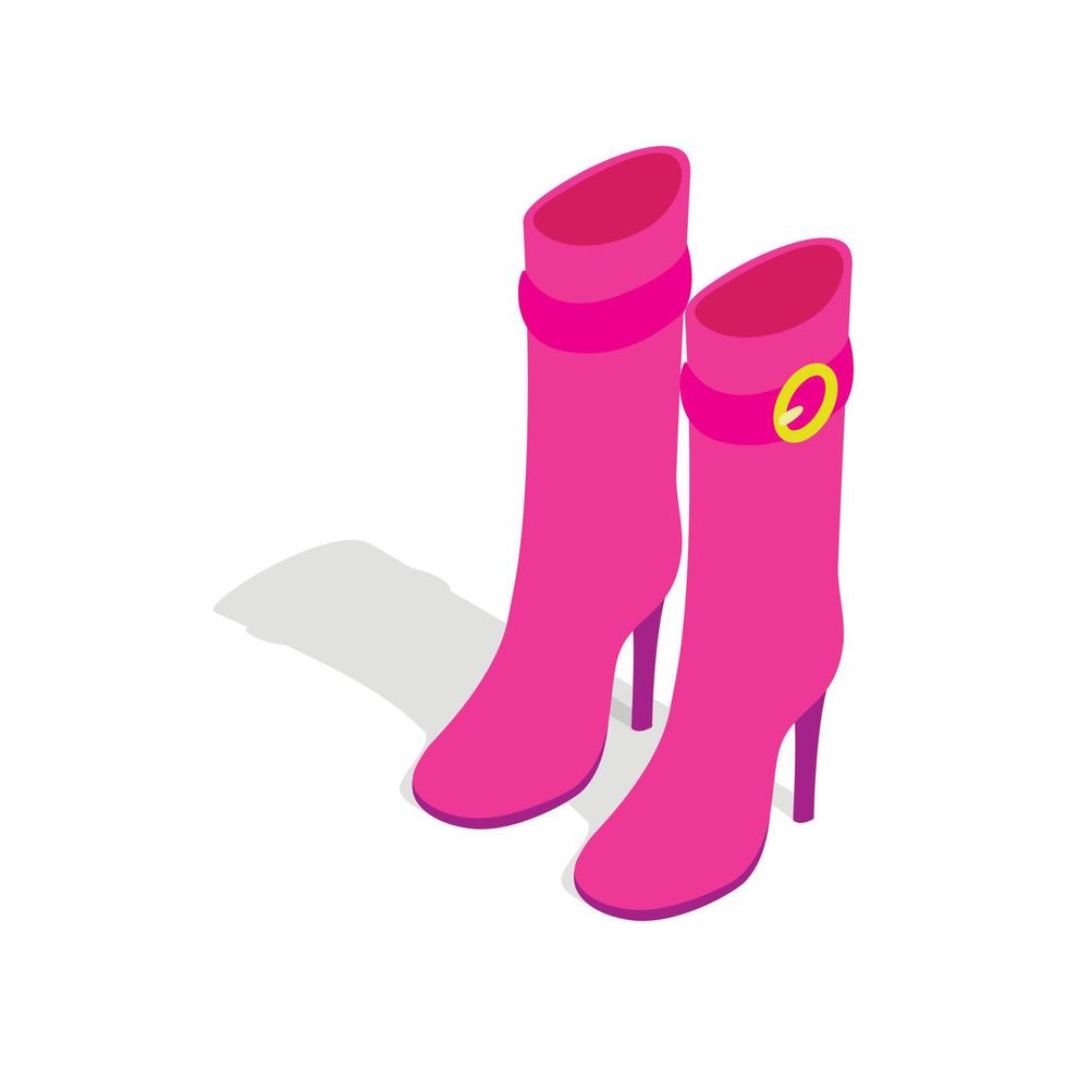 Female pink high boots icon, isometric 3d style vector