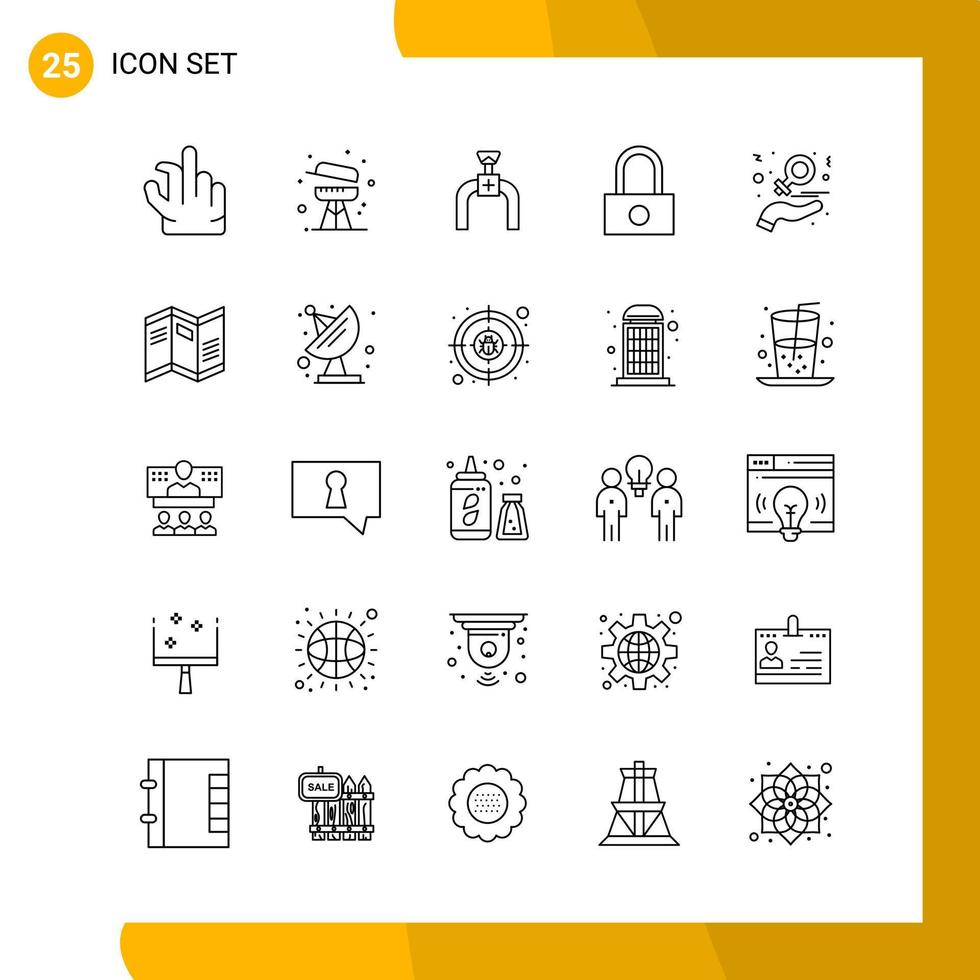 25 Icon Set Line Style Icon Pack Outline Symbols isolated on White Backgound for Responsive Website Designing Creative Black Icon vector background