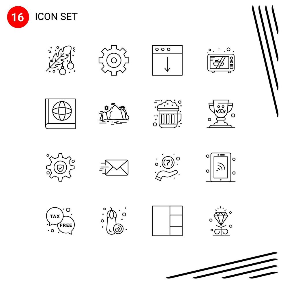 Set of 16 Commercial Outlines pack for nature map app oven electronics Editable Vector Design Elements