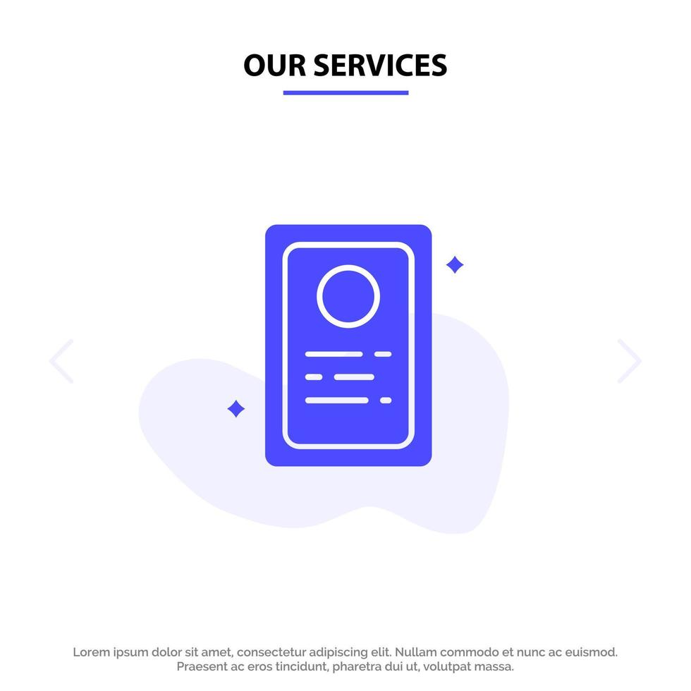 Our Services Assignment Job Application Test Solid Glyph Icon Web card Template vector