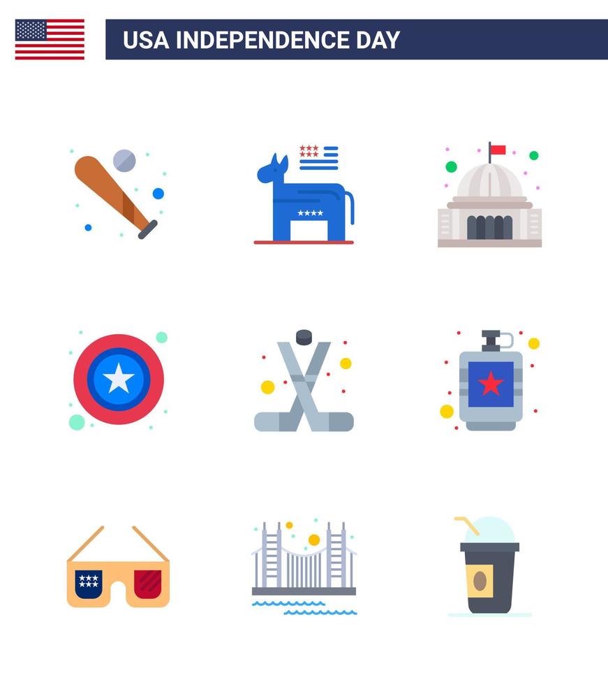 Modern Set of 9 Flats and symbols on USA Independence Day such as sign police symbol men landmark Editable USA Day Vector Design Elements