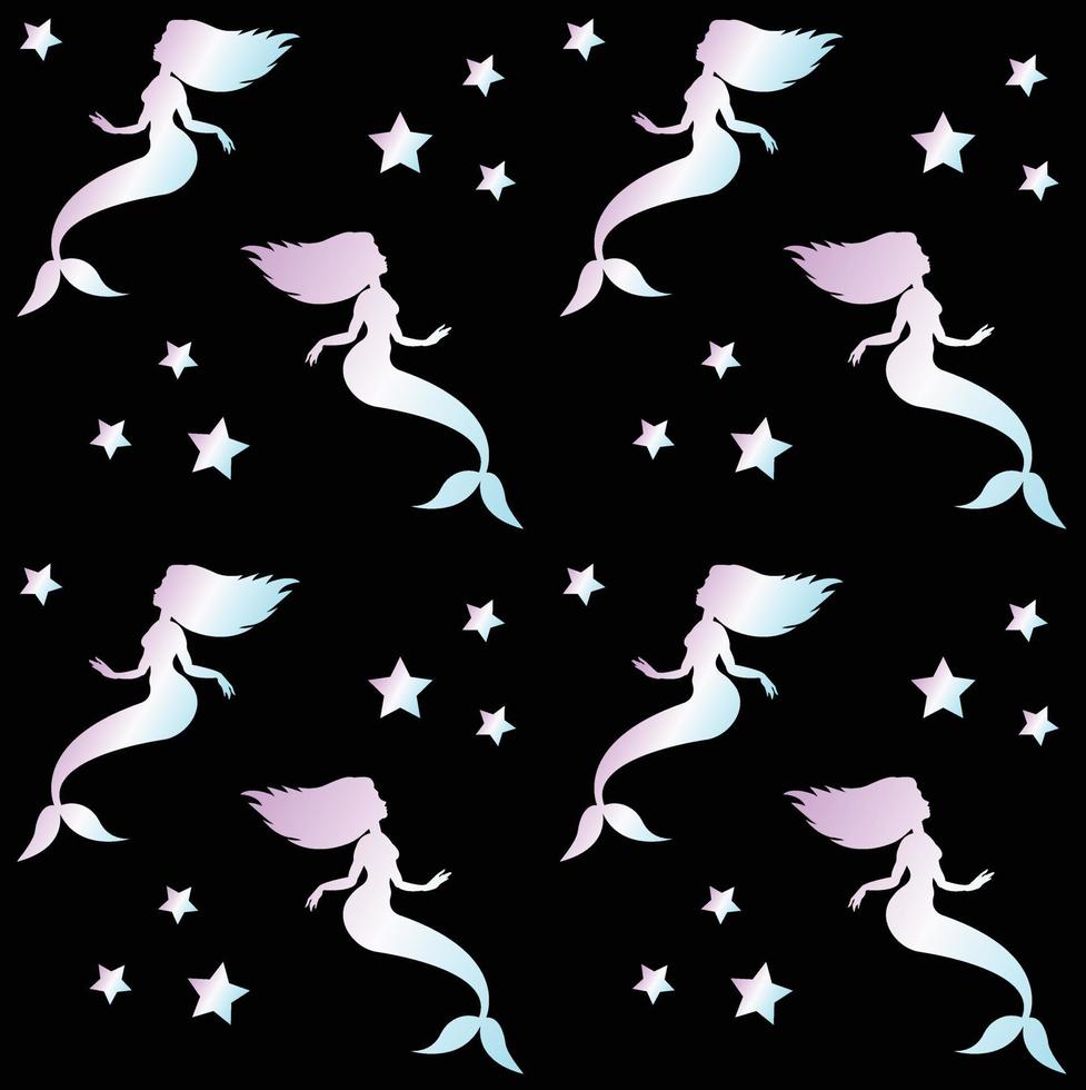 Vector seamless pattern of flat mermaid silhouette