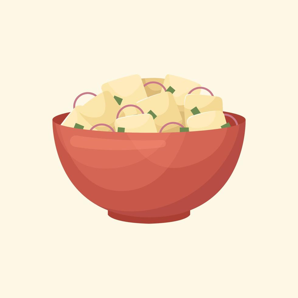 Vector illustration of an American dish - potato salad. Kitchen for New Year and Christmas. Flat style.