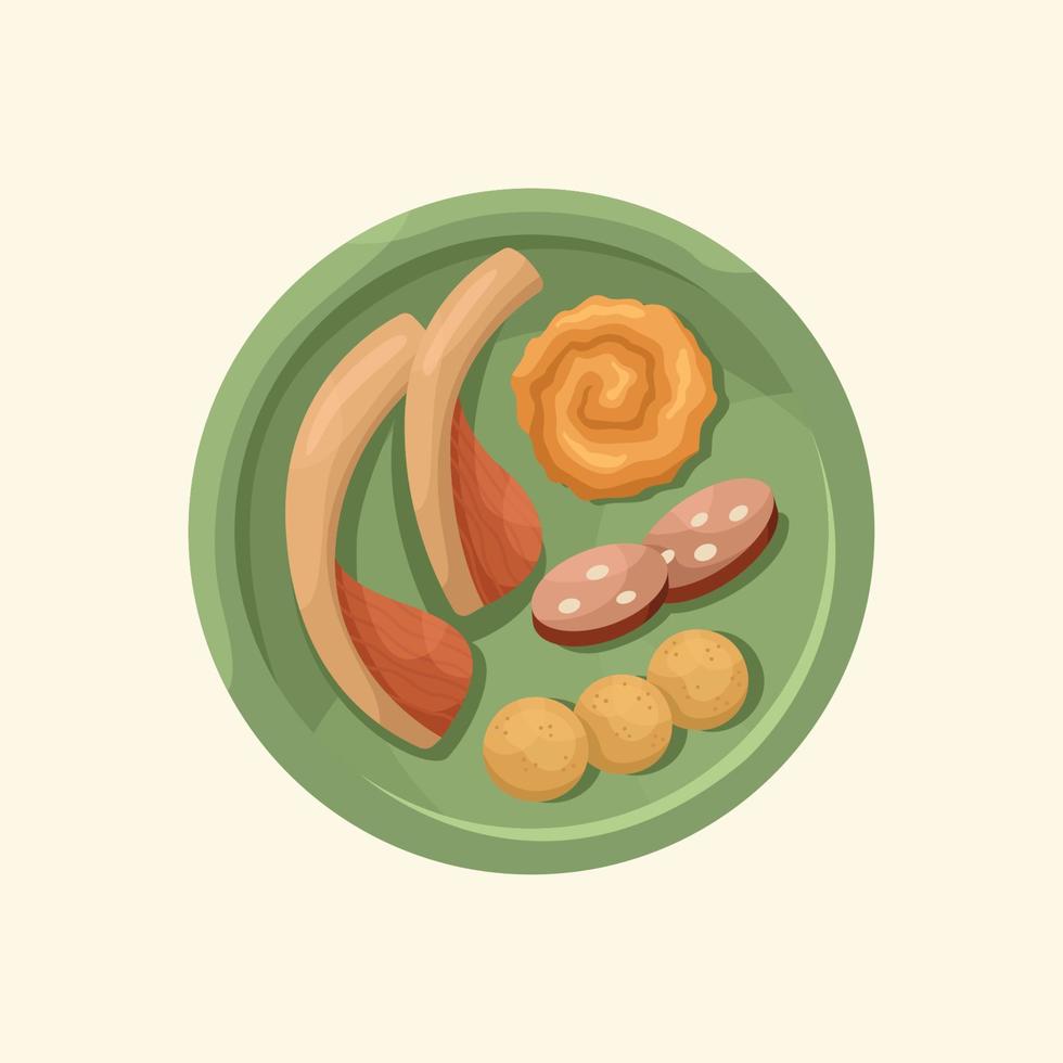 Vector illustration of an Australian dish - pinnekjott. Kitchen for New Year and Christmas. Flat style.
