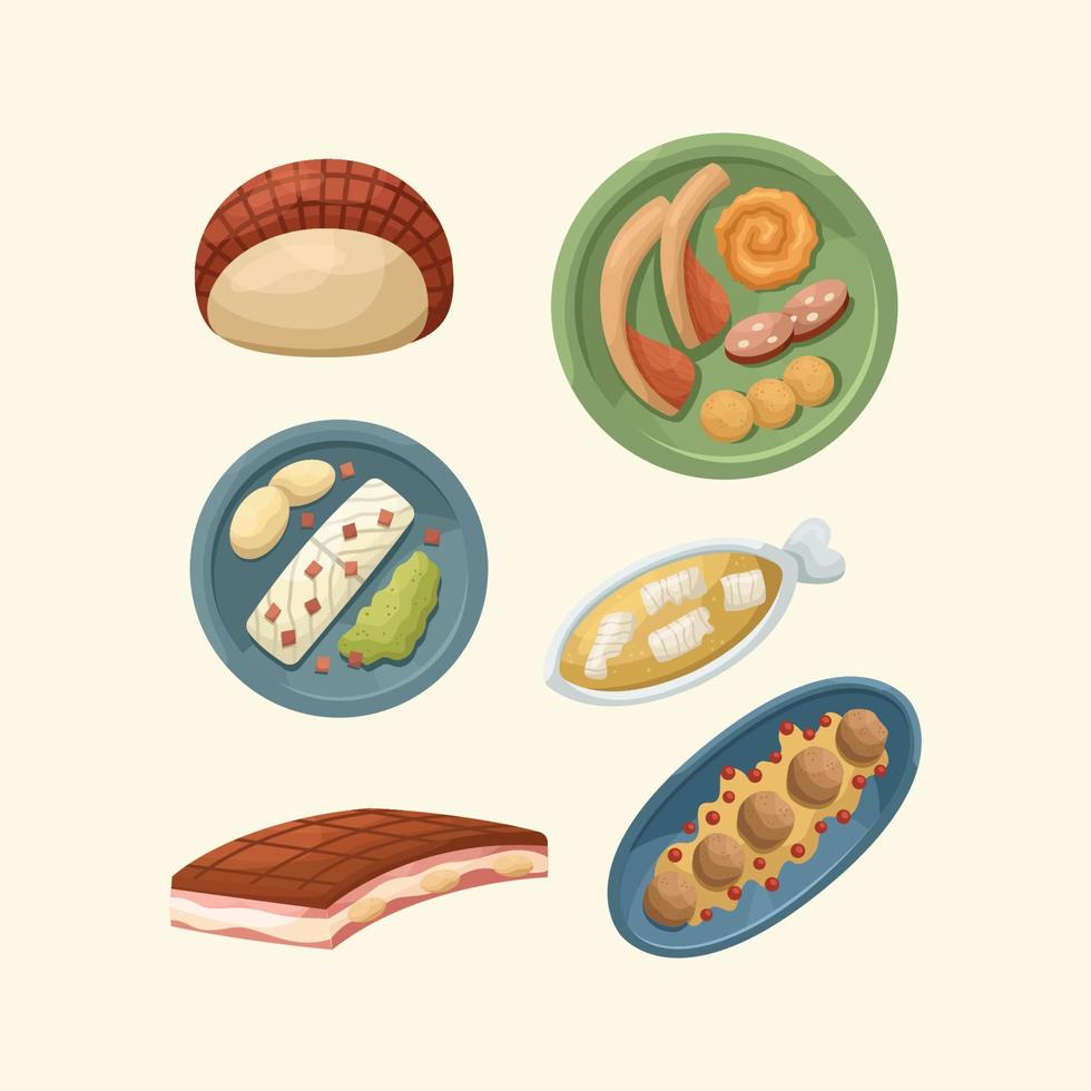 conjunto vectorial de ilustraciones de platos escandinavos. cocina para año nuevo y navidad. estilo plano vector