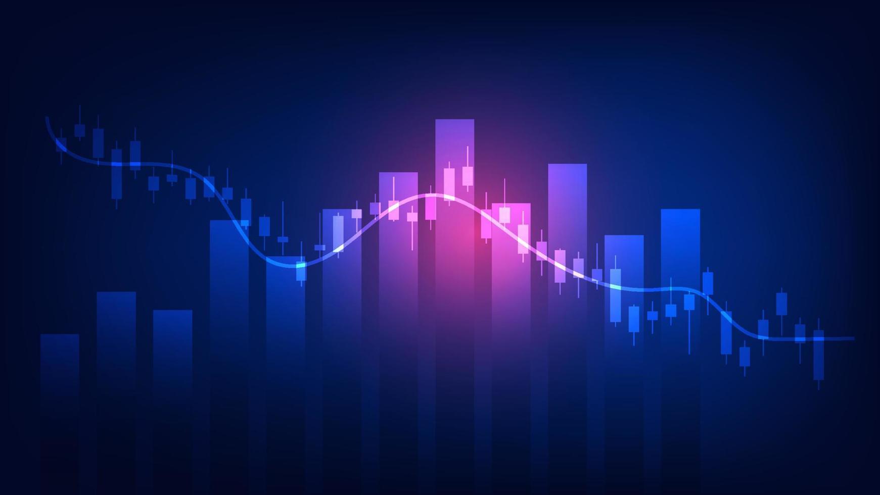 Economy and finance background. financial business statistics with candlesticks and bar chart vector