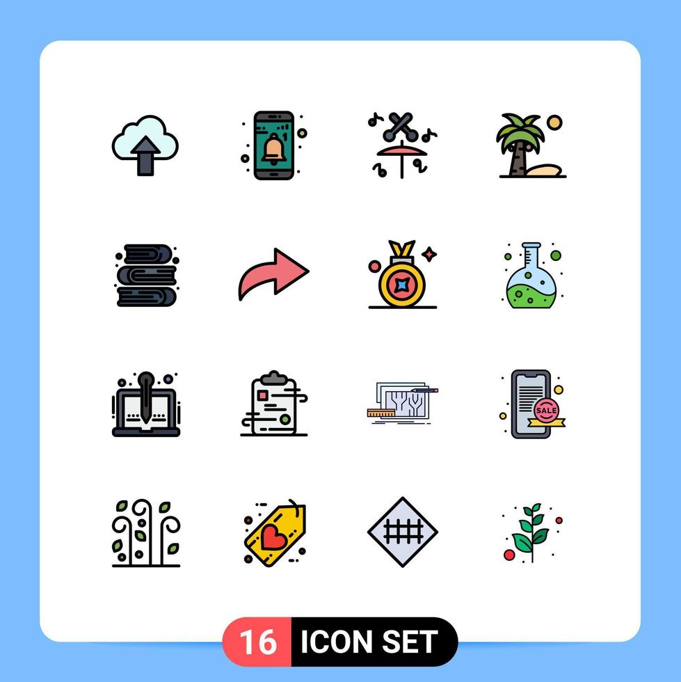 16 User Interface Flat Color Filled Line Pack of modern Signs and Symbols of paint art drum summer coconut Editable Creative Vector Design Elements