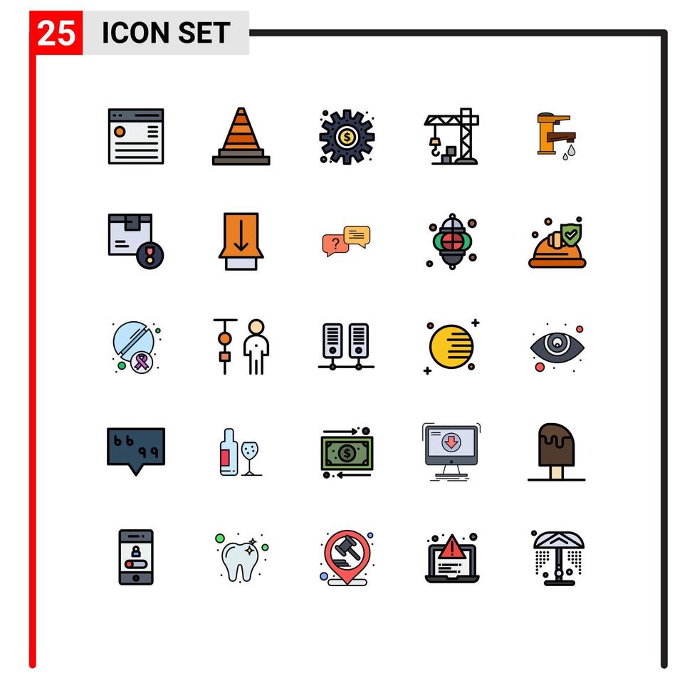 Modern Set of 25 Filled line Flat Colors and symbols such as tapwater construction tools architecture process Editable Vector Design Elements