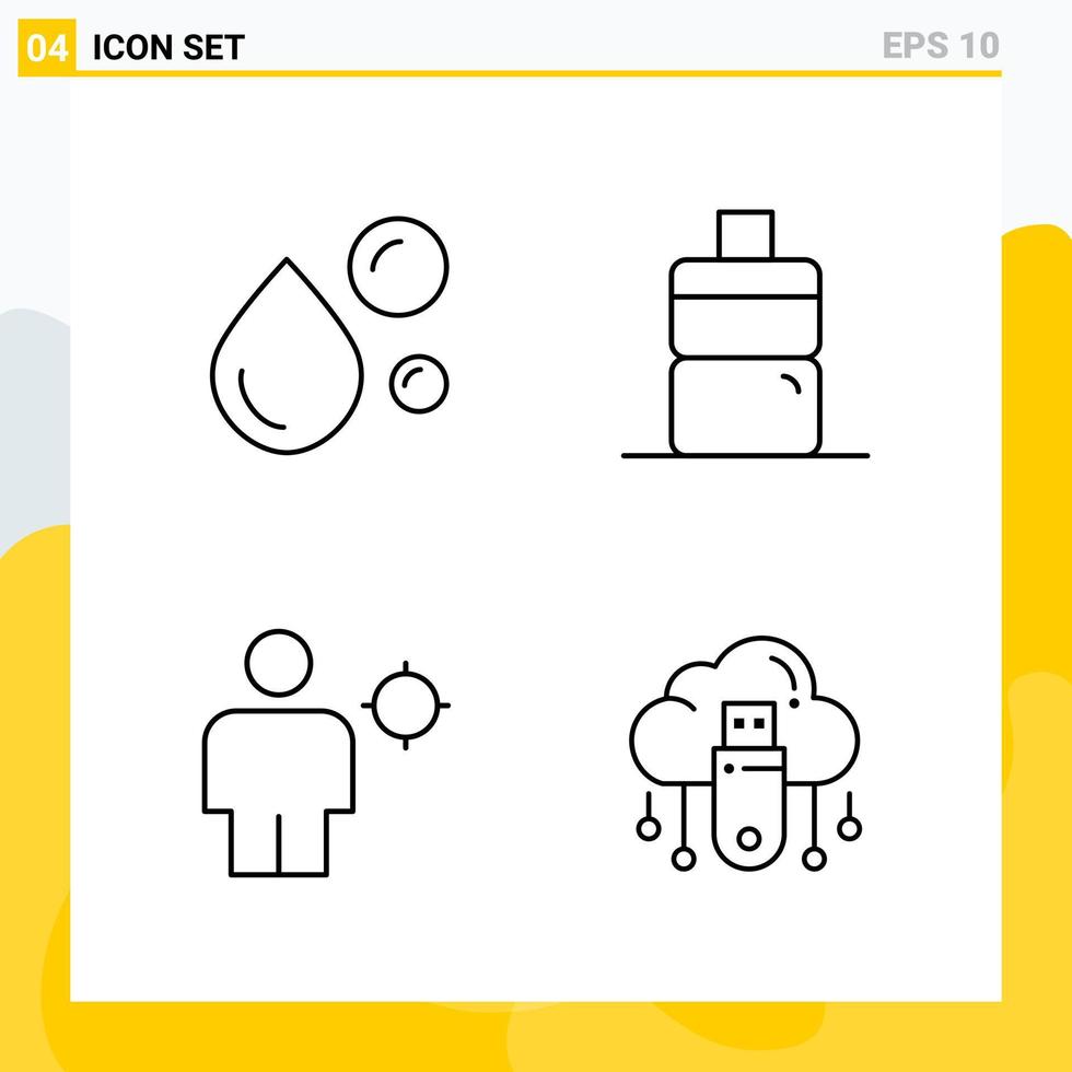 Collection of 4 Universal Line Icons Icon Set for Web and Mobile Creative Black Icon vector background