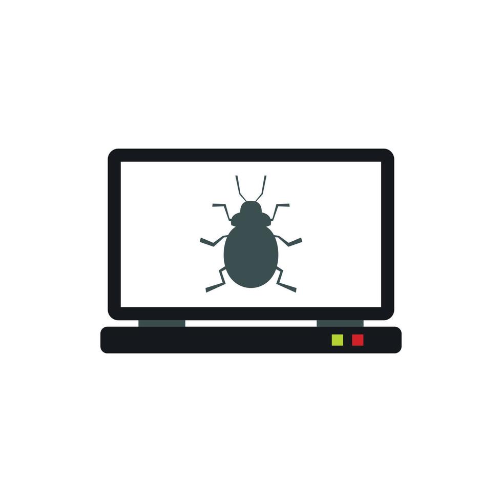 Bug in computer icon, flat style vector