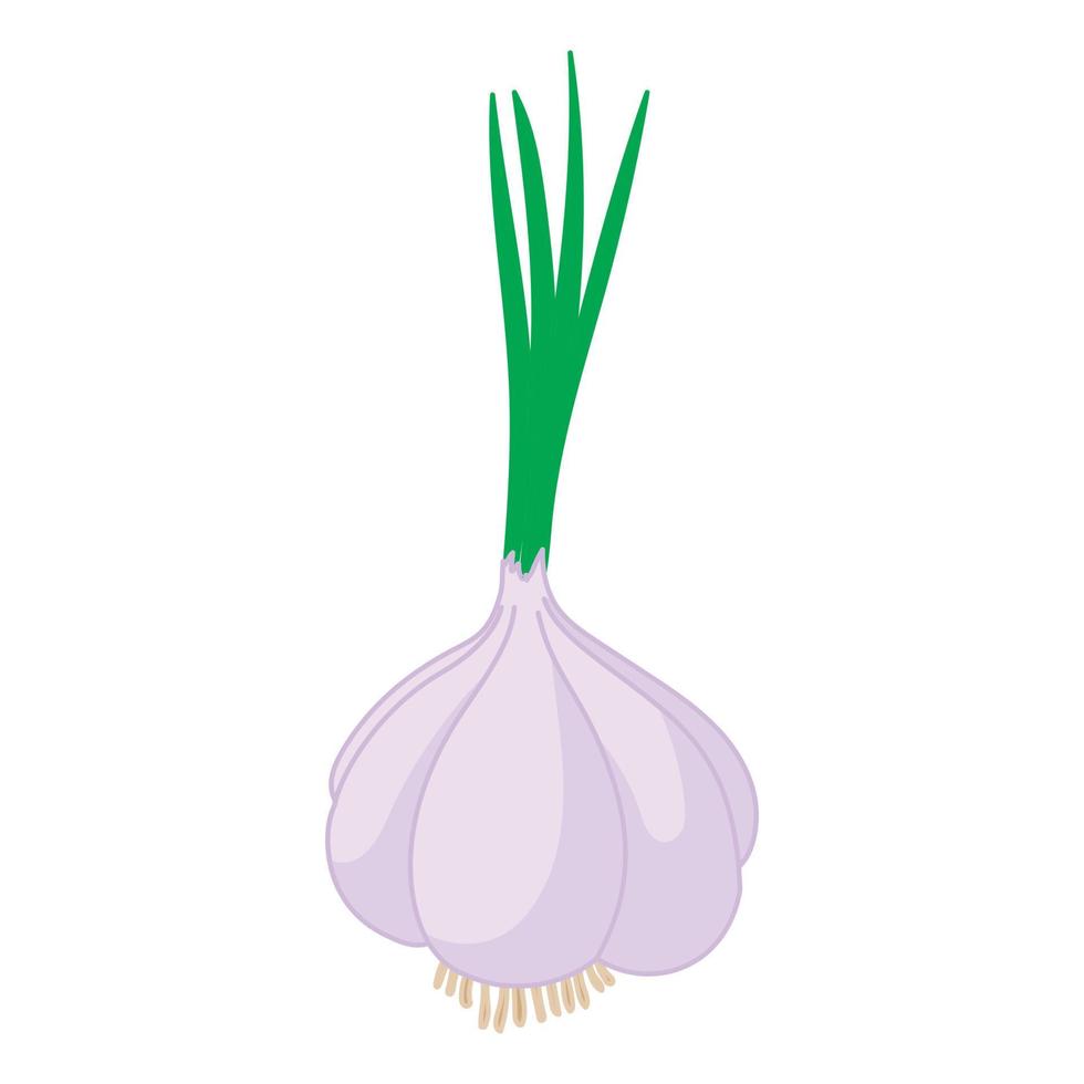 Garlic with fresh green sprout icon, cartoon style vector