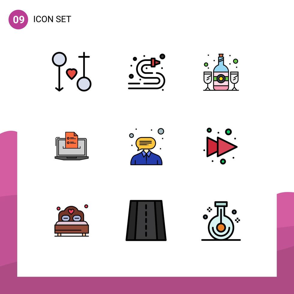 9 User Interface Filledline Flat Color Pack of modern Signs and Symbols of resume competer water hose business drink Editable Vector Design Elements