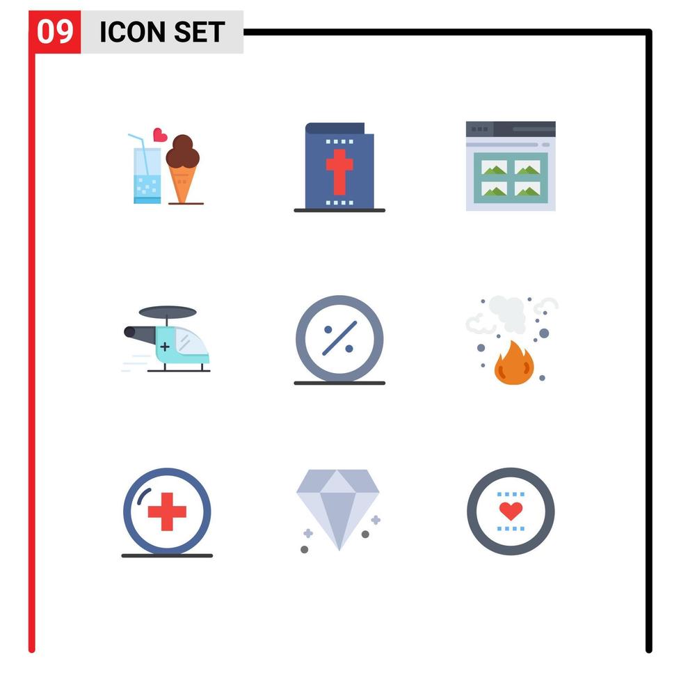 9 Universal Flat Color Signs Symbols of air medical internet chopper picture Editable Vector Design Elements