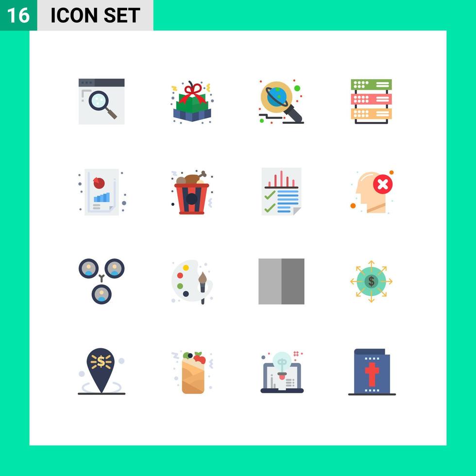 16 User Interface Flat Color Pack of modern Signs and Symbols of network rack gift pack server science Editable Pack of Creative Vector Design Elements
