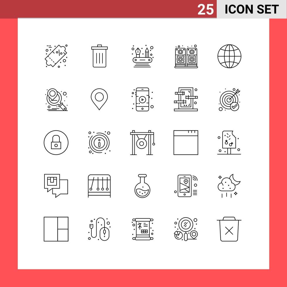 Line Pack of 25 Universal Symbols of internet world trash speaker music Editable Vector Design Elements