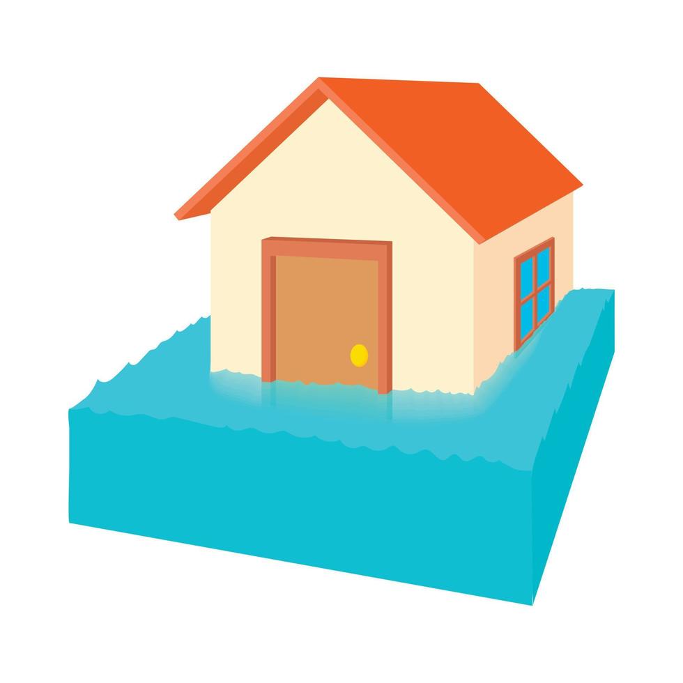 icono de casa inundada, estilo de dibujos animados vector