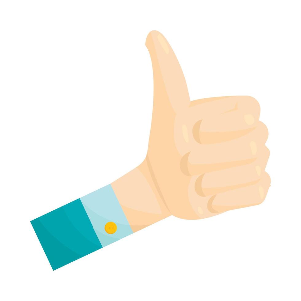 Thumb up gesture icon, cartoon style vector