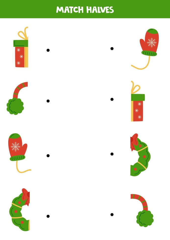 combina partes de lindos elementos esenciales navideños. juego de lógica para niños. vector