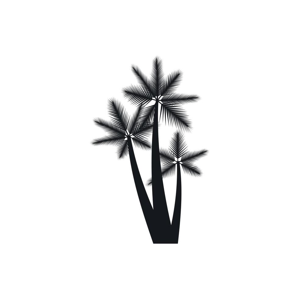 Three tropical palm trees icon, simple style vector
