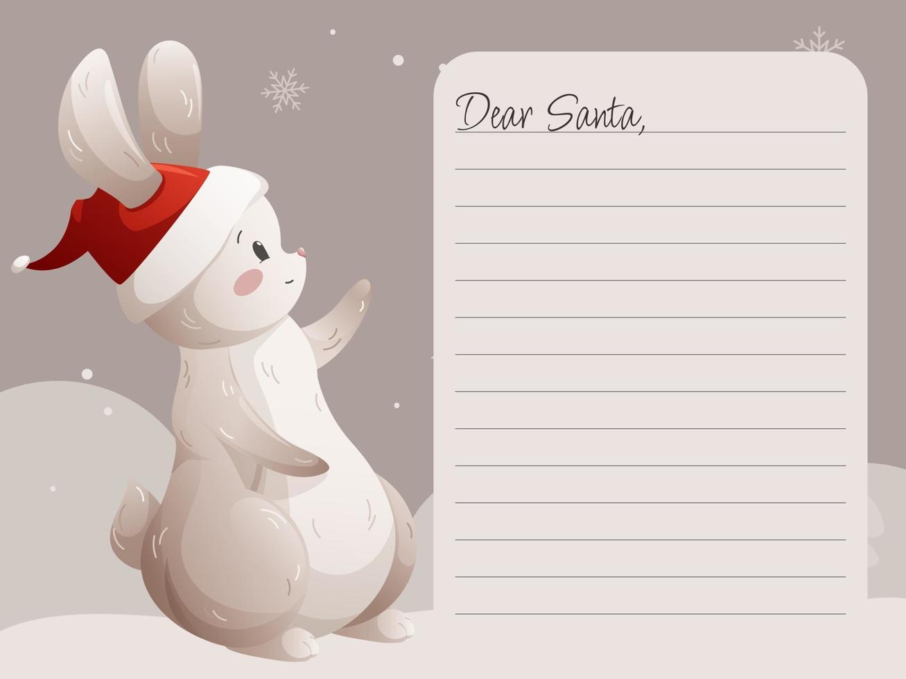 Letter template, letterhead, letter sheet for Santa Claus with rabbit 2023 in hat vector