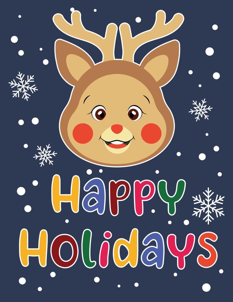 Postcard with wish happy holiday and cartoon deer vector