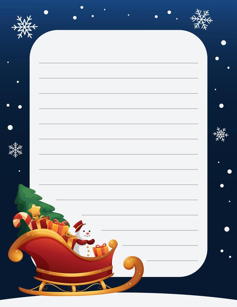 Letter template for letters to Santa Claus with sleigh and snow on dark blue background vector