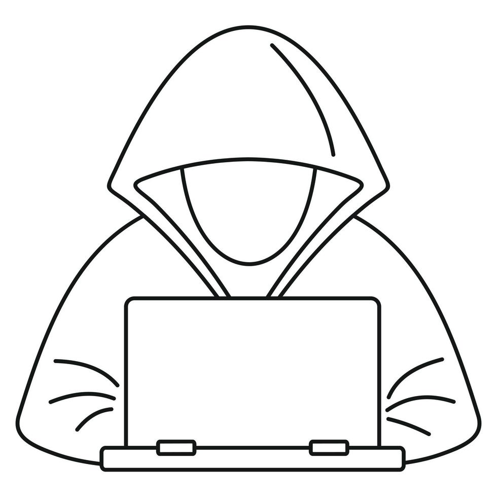 icono de la computadora portátil hacker, estilo de esquema vector