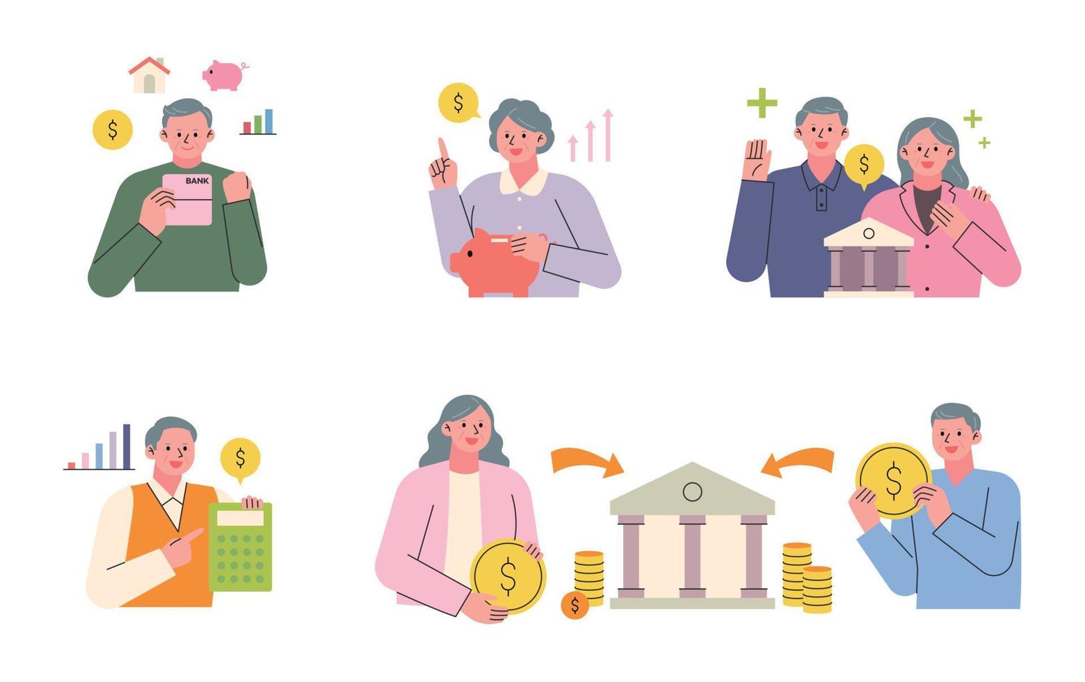 People who are collecting assets to prepare for retirement. Bank deposits and wealth management. vector